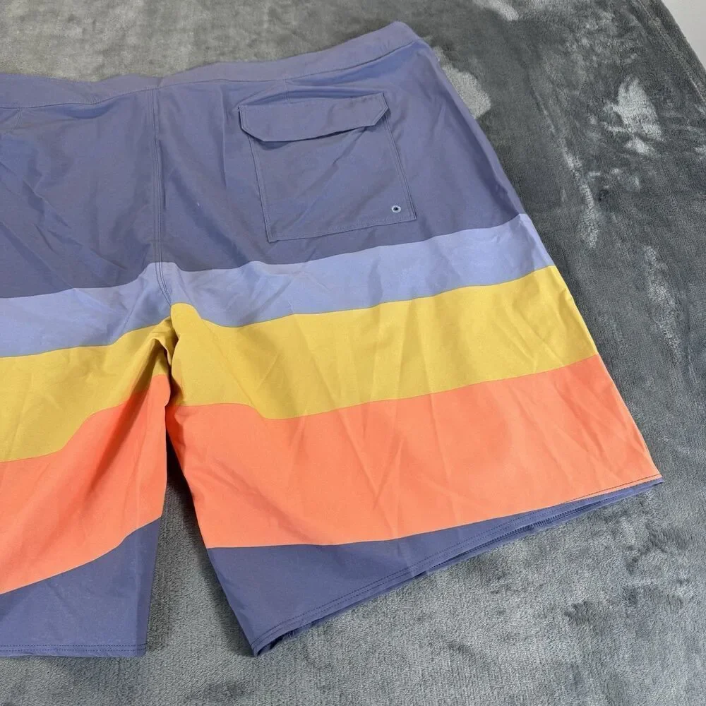 Patagonia 44 Hydropeak Board Shorts Striped Swim Trunks Point Current Blue NWOT